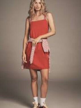 ANTHROPOLOGIE DAILY PRACTICE Passing Shot Sleeveless Mini Dress Size M, Red